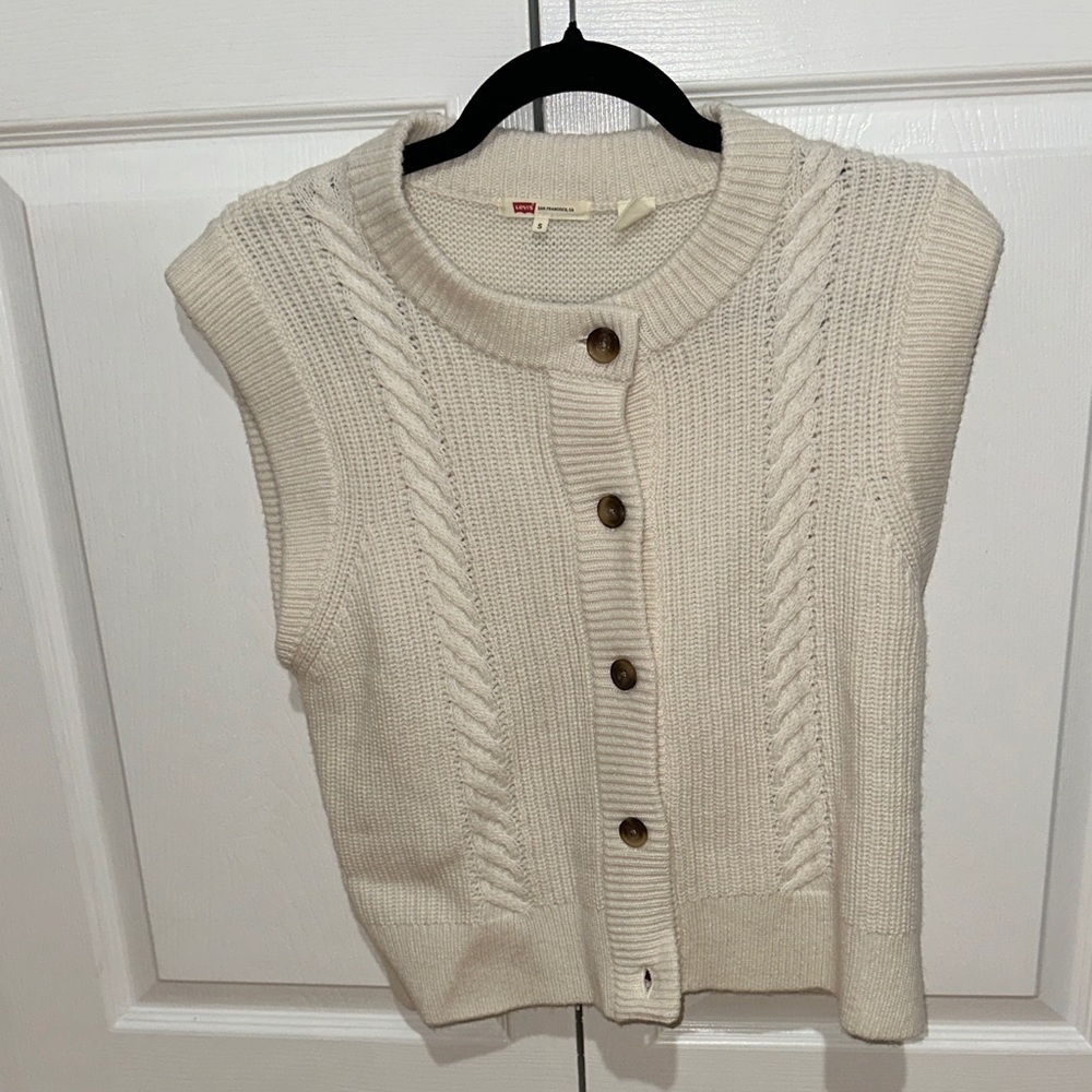 Levi's Ivory Cable Knit Cardigan Vest
